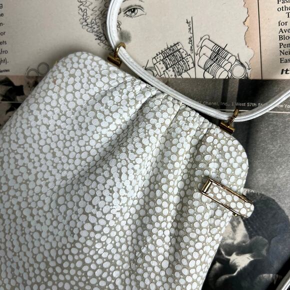 Vintage 50s Lisette White Leather Crossbody Purse - Small Structured Bag - Picture 2 of 11